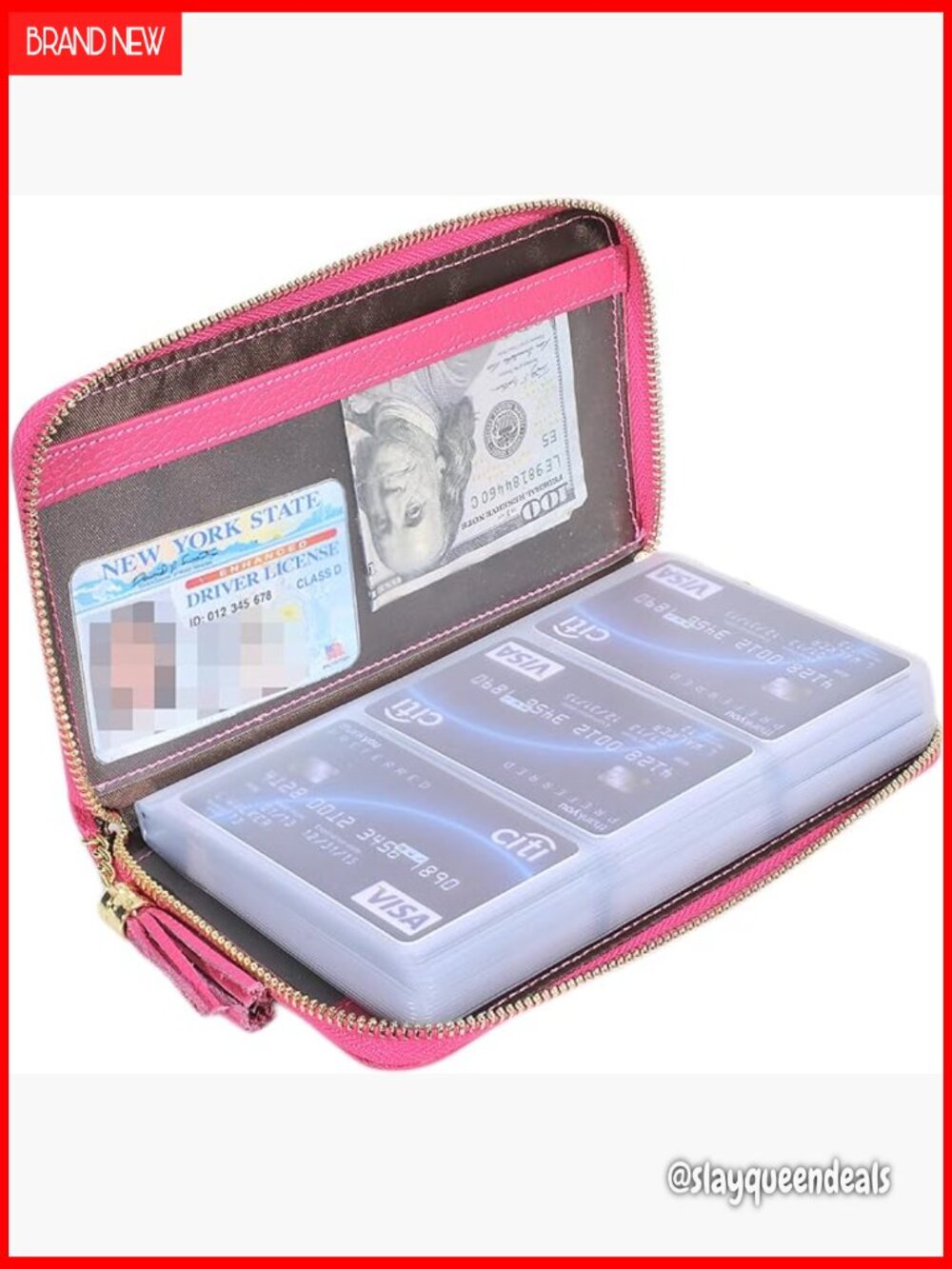Leather RFID Blocking Card Holder Wallet with 60 Slots Zipper Case